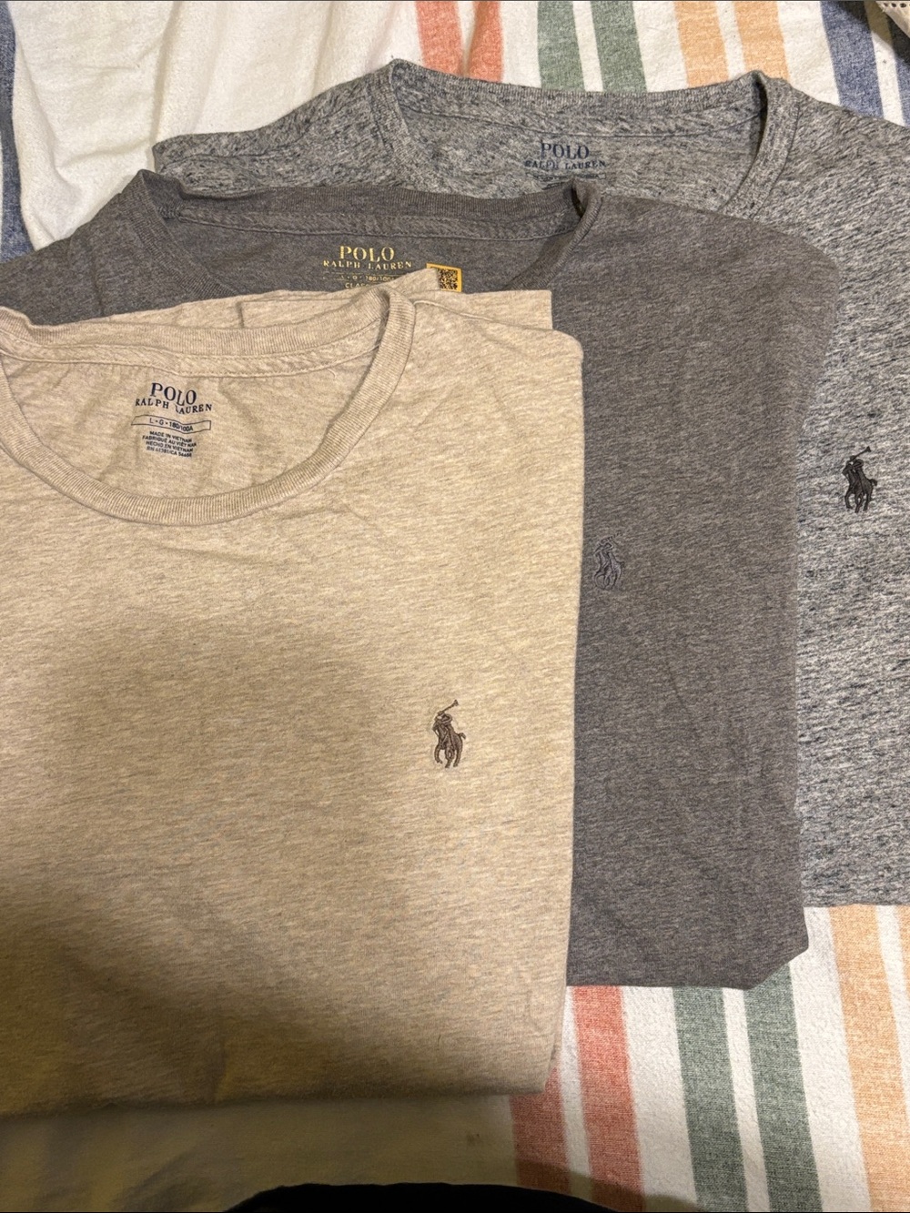 Polo by Ralph Lauren 3-Pack Crew Neck Tees - Light Gray XL, Dark Gray L, Cream L